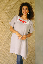 Load image into Gallery viewer, Floral Cotton Tunic in Ash from Thailand - Posy Bliss in Ash | NOVICA
