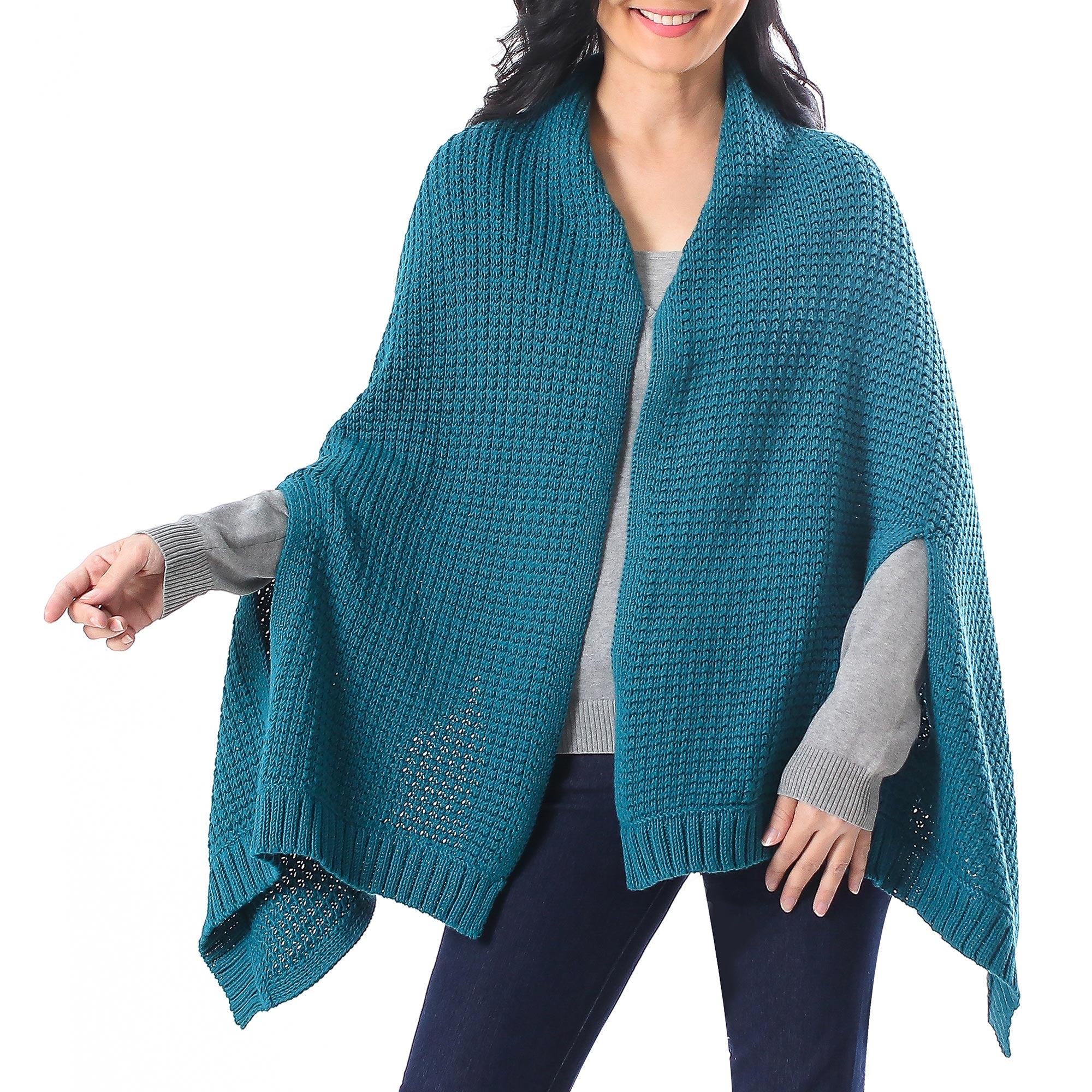 UNDISCOVERED Artisan Box | Knit Cotton Ruana in Teal from Thailand ...
