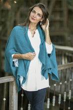 Load image into Gallery viewer, Knit Cotton Ruana in Teal from Thailand - Chic Warmth in Teal | NOVICA
