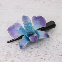 Load image into Gallery viewer, Natural Blue-Violet Thai Orchid Hair Clip - Blue-Violet Orchid Love | NOVICA
