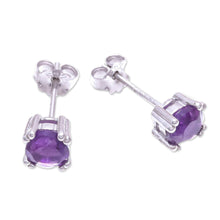 Load image into Gallery viewer, Faceted Amethyst Stud Earrings from Thailand - Sparkling Gems | NOVICA
