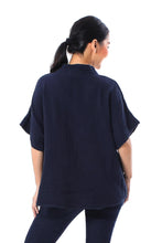Load image into Gallery viewer, Floral Embroidered Cotton Blouse in Navy from Thailand - Classic Bloom in Navy | NOVICA
