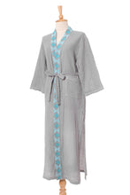 Load image into Gallery viewer, Diamond Embroidered Cotton Robe in Ash from Thailand - Blue Diamonds | NOVICA
