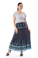 Load image into Gallery viewer, Paisley Motif Printed Rayon Skirt from Thailand - Navy Paisleys | NOVICA
