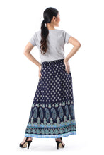 Load image into Gallery viewer, Paisley Motif Printed Rayon Skirt from Thailand - Navy Paisleys | NOVICA
