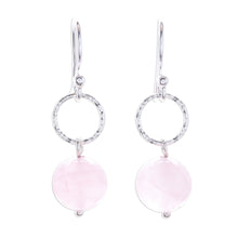 Load image into Gallery viewer, Round Rose Quartz Dangle Earrings Crafted in Thailand - Ring Shimmer | NOVICA
