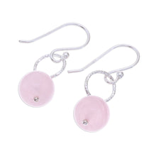 Load image into Gallery viewer, Round Rose Quartz Dangle Earrings Crafted in Thailand - Ring Shimmer | NOVICA
