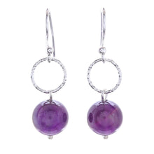 Load image into Gallery viewer, Round Amethyst Dangle Earrings Crafted in Thailand - Ring Shimmer | NOVICA
