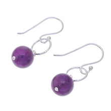Load image into Gallery viewer, Round Amethyst Dangle Earrings Crafted in Thailand - Ring Shimmer | NOVICA
