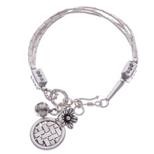 Load image into Gallery viewer, Thai Karen Hill Tribe Silver Beaded Floral Charm Bracelet - Floral Weave | NOVICA
