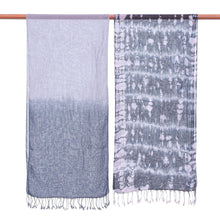 Load image into Gallery viewer, Pair of Cotton Tie-Dye Scarves in Shades of Grey - Galaxy of Love | NOVICA
