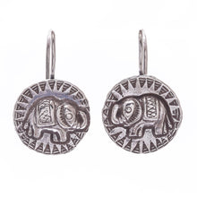 Load image into Gallery viewer, Hill Tribe Style 950 Silver Elephant Drop Earrings - Elephant Sun | NOVICA

