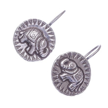 Load image into Gallery viewer, Hill Tribe Style 950 Silver Elephant Drop Earrings - Elephant Sun | NOVICA
