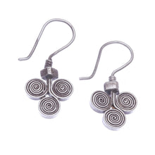 Load image into Gallery viewer, Oxidized 950 Silver Spiral Drop Earrings - Kariang Curls | NOVICA
