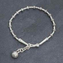 Load image into Gallery viewer, Silver Link Bracelet with Extender Chain from Thailand - Flower Ball | NOVICA
