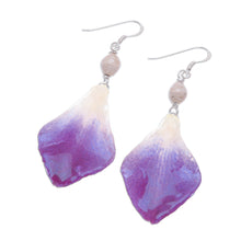 Load image into Gallery viewer, Purple and White Real Flower Petal Dangle Earrings - Forever Orchid in Purple | NOVICA
