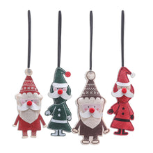 Load image into Gallery viewer, Cotton and Paper Santa Ornaments (Set of 4) - Santa Claus is Coming | NOVICA
