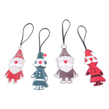 Load image into Gallery viewer, Cotton and Paper Santa Ornaments (Set of 4) - Santa Claus is Coming | NOVICA
