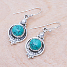 Load image into Gallery viewer, Reconstituted Turquoise Sterling Silver Dangle Earrings - Classic Moon | NOVICA
