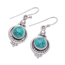Load image into Gallery viewer, Reconstituted Turquoise Sterling Silver Dangle Earrings - Classic Moon | NOVICA

