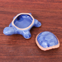 Load image into Gallery viewer, Handmade Celadon Ceramic Turtle Decorative Box - Blue Turtle | NOVICA
