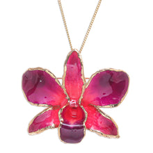 Load image into Gallery viewer, Gold-Plated Orchid Petal Pendant Necklace and Brooch - Orchid Magic in Red | NOVICA
