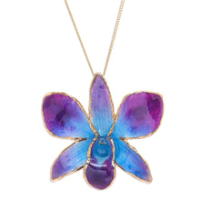 Load image into Gallery viewer, Gold-Plated Blue Orchid Petal Pendant Necklace and Brooch - Orchid Magic in Blue | NOVICA
