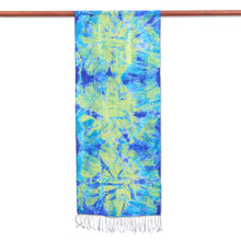Load image into Gallery viewer, Fringed Tie-Dyed Silk Scarf - Smiling Sea | NOVICA
