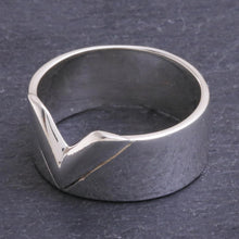 Load image into Gallery viewer, Hand Crafted Sterling Silver Band Ring - V Power | NOVICA
