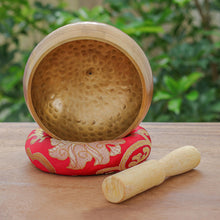 Load image into Gallery viewer, Handmade Brass Alloy Singing Bowl Set - Hammered Mantra | NOVICA
