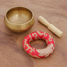 Load image into Gallery viewer, Handmade Brass Alloy Singing Bowl Set - Hammered Mantra | NOVICA

