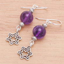 Load image into Gallery viewer, Amethyst Dangle Earrings with Star Motif - Center Stage in Purple | NOVICA
