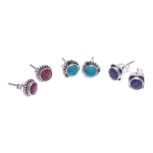 Load image into Gallery viewer, Gemstone and Sterling Silver Stud Earrings (Set of 3) - First Taste | NOVICA
