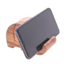 Load image into Gallery viewer, Hand-Carved Wood Phone Holder - Pretty Elephant | NOVICA
