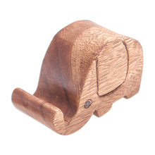 Load image into Gallery viewer, Hand-Carved Wood Phone Holder - Pretty Elephant | NOVICA
