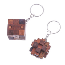 Load image into Gallery viewer, Wooden Puzzle Keyrings from Thailand (Pair) - Nails and Squares | NOVICA
