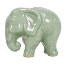 Load image into Gallery viewer, Handcrafted Celadon Ceramic Sculpture - Elephant Power &amp; Tranquility | NOVICA
