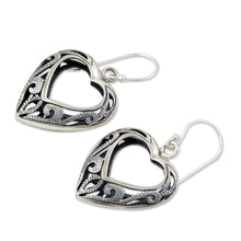 Load image into Gallery viewer, Hand Made Sterling Silver Dangle Earrings - Moonlit Hearts | NOVICA
